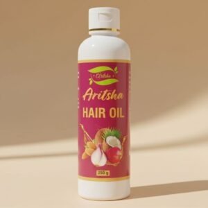Aritsha Hair Oil in a sleek bottle with a vibrant label, highlighting its botanical formula for hair nourishment