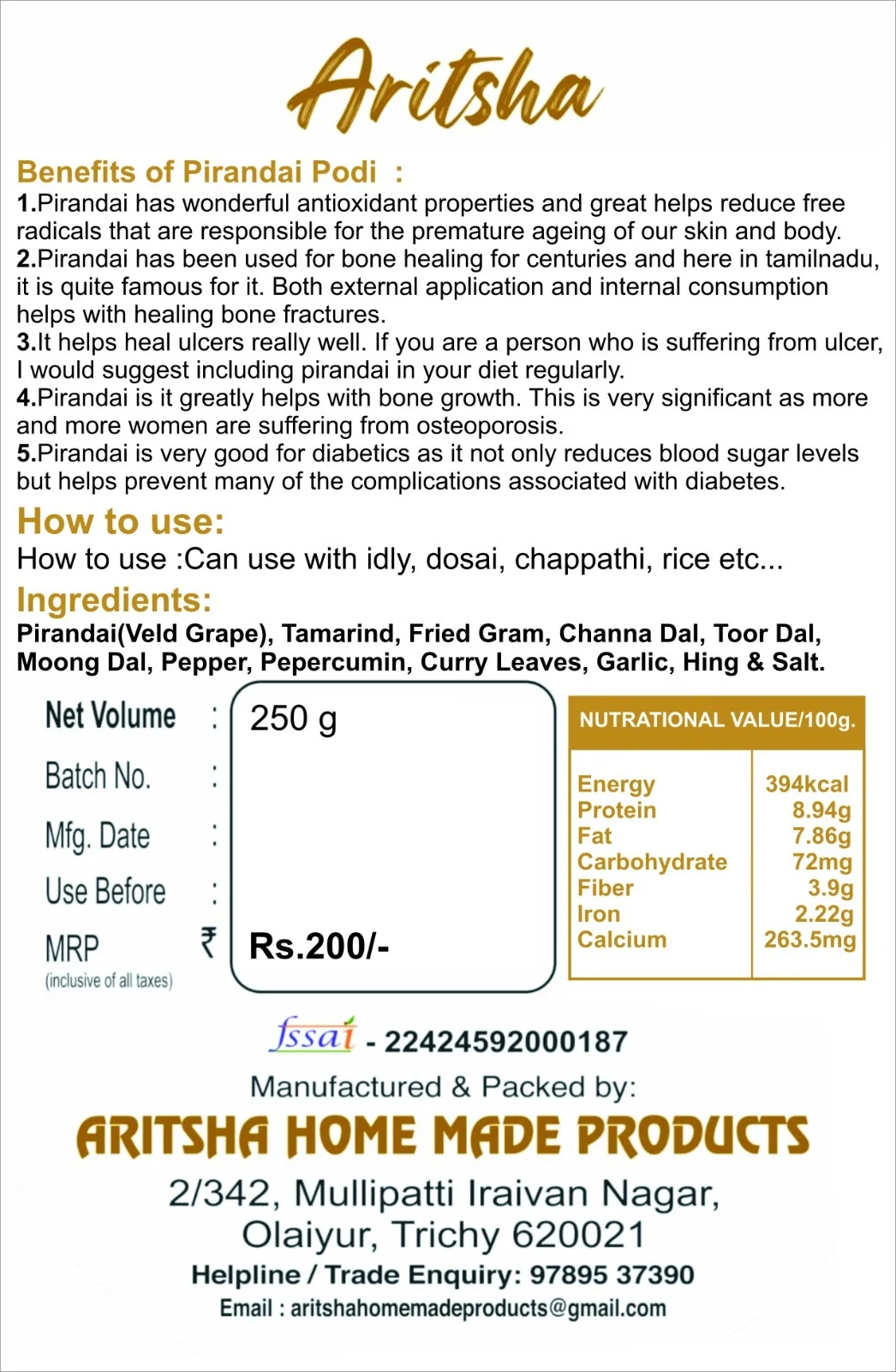 Pirandai Podi