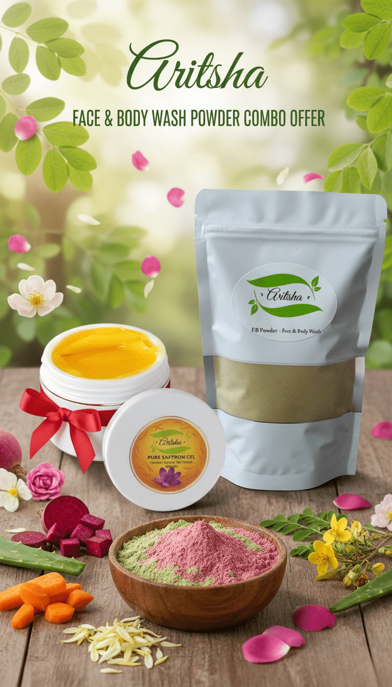 Aritsha face body wash powder unisex + saffron gel combo