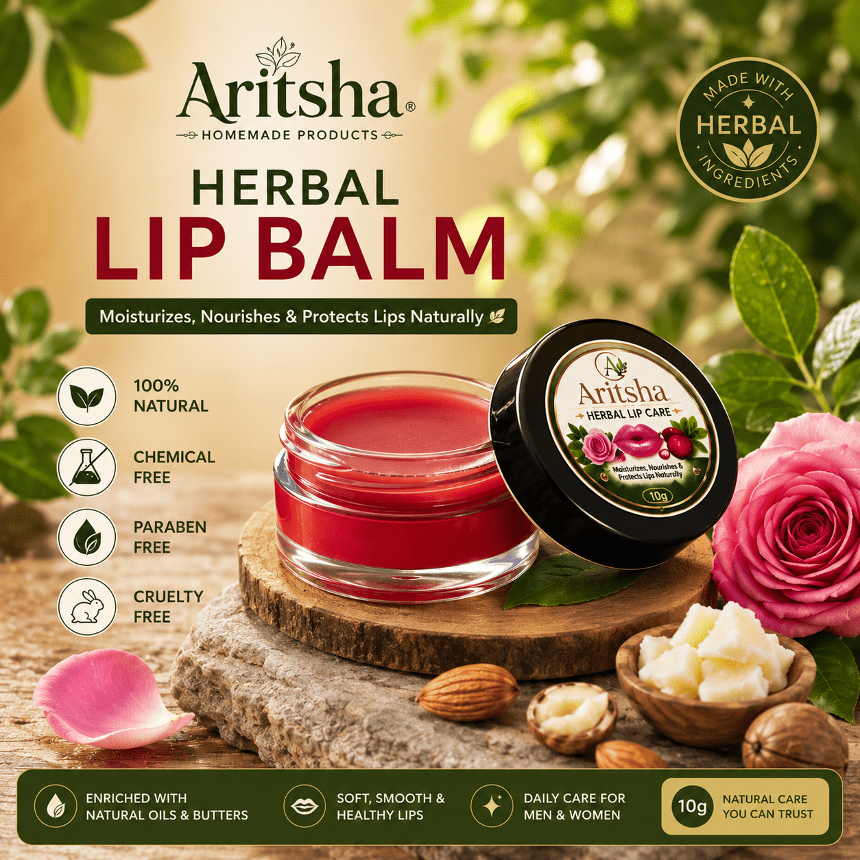 Aritsha Herbal Lip Care | Natural Herbal Lip Balm | 10g